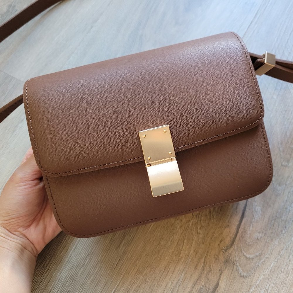 ORDICLE Calfskin Leather Box Bag shoulder/crossbody Bag (Brown)